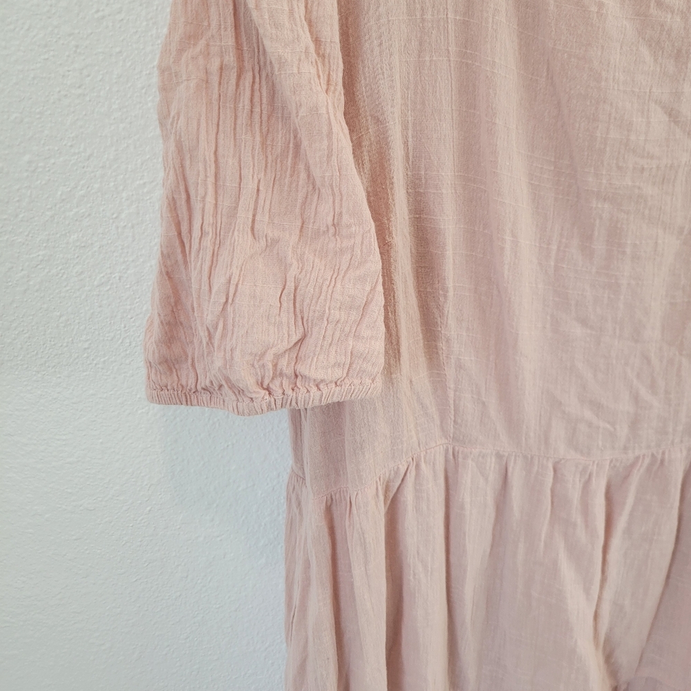 Shop Stevie Light Pink Tiered Midi Dress Puff Sleeve Women’s M - Picture 4 of 5